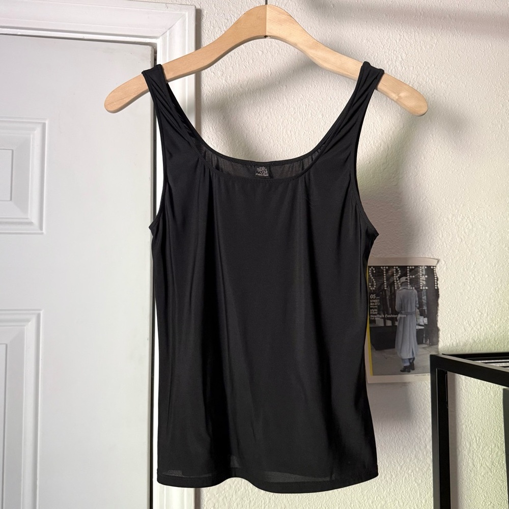ONLY HEARTS NEW YORK black nylon stretch semi sheer scoop neck tank top